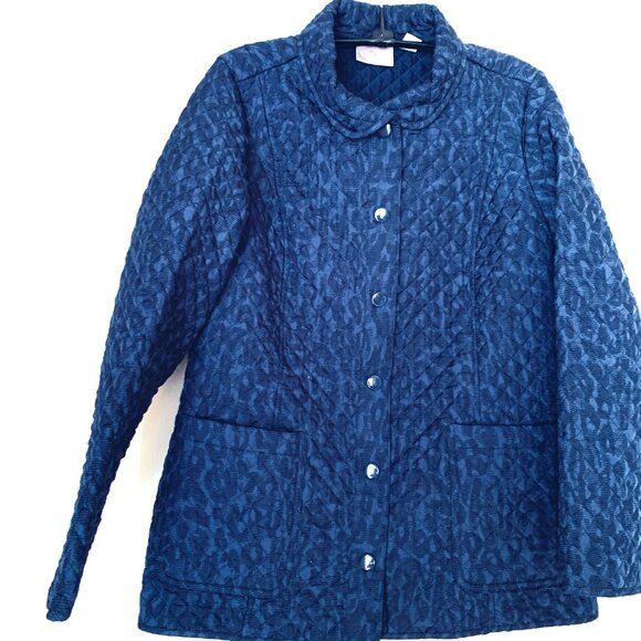 Chico’s Quilted Jacket Women’s 2 Shades of Blue Lightweight Snap Front – Size Sm - Picture 4 of 7